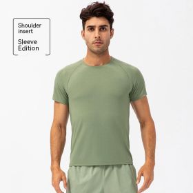 Men's Loose Running Quick Drying Clothes Round Neck T-shirt Sweat-absorbent Breathable Fitness Sports Casual Short Sleeve Clothes (Option: 21221 Green-XL)