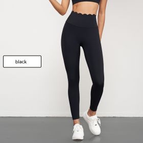 Elastic Sports Yoga Pants Women's Abdominal-shaping High Waist Peach Hip Sports Tights Anti-chic No T-line Fitness Pants (Option: Black-L)