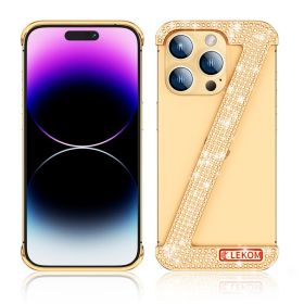 15Promax Phone Case Metal 14 Drop Protective Case Diamond (Option: Golden-Iphone14PRO)