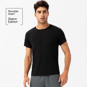 Men's Loose Running Quick Drying Clothes Round Neck T-shirt Sweat-absorbent Breathable Fitness Sports Casual Short Sleeve Clothes (Option: 21221 Black-L)
