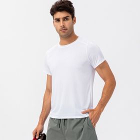 Men's Loose Running Quick Drying Clothes Round Neck T-shirt Sweat-absorbent Breathable Fitness Sports Casual Short Sleeve Clothes (Option: White-M)