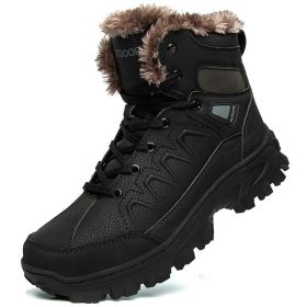 Men's Plus Size Warm High Top Outdoor Cotton Shoes (Option: Black-42)