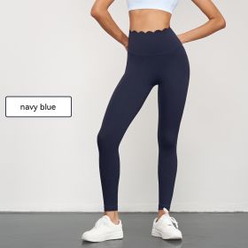 Elastic Sports Yoga Pants Women's Abdominal-shaping High Waist Peach Hip Sports Tights Anti-chic No T-line Fitness Pants (Option: Navy Blue-XL)