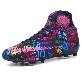 Soccer Shoes Fashion Breathable Broken Nail Soccer Shoes Men's Large Size (Option: Black rose nails-34)