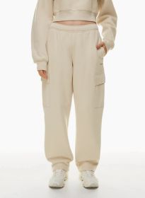 Elastic-waist High Waist Wide-leg Ankle-length Pants (Option: Creamy White-XL)