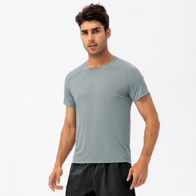 Men's Loose Running Quick Drying Clothes Round Neck T-shirt Sweat-absorbent Breathable Fitness Sports Casual Short Sleeve Clothes (Option: Gray-XL)