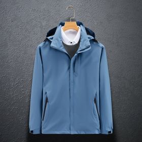 Single Men's Assault Jacket Outdoor Sports Waterproof Mountaineering Suit Trench Coat (Option: Fog Blue-XL-Men)