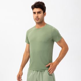 Men's Loose Running Quick Drying Clothes Round Neck T-shirt Sweat-absorbent Breathable Fitness Sports Casual Short Sleeve Clothes (Option: Green-XL)